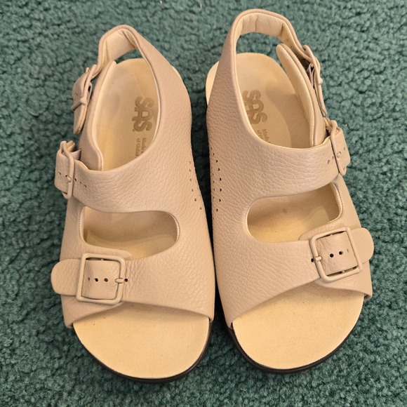 SAS Shoes - SAS Womens 7.5WW Relaxed Natural Leather Slingback Sandals Buckle Casual Comfort